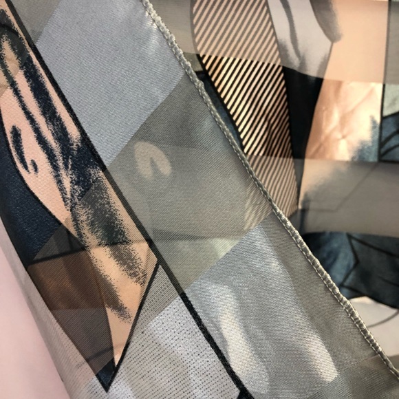 Picasso blue silky illustrated stripe square scarf - Picture 5 of 7